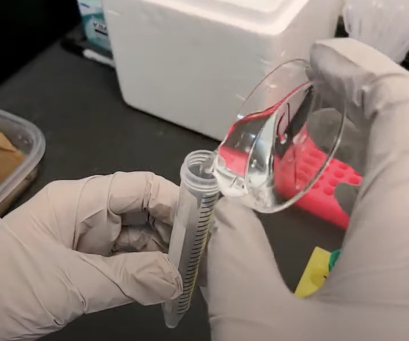Pouring sea water into the tube
